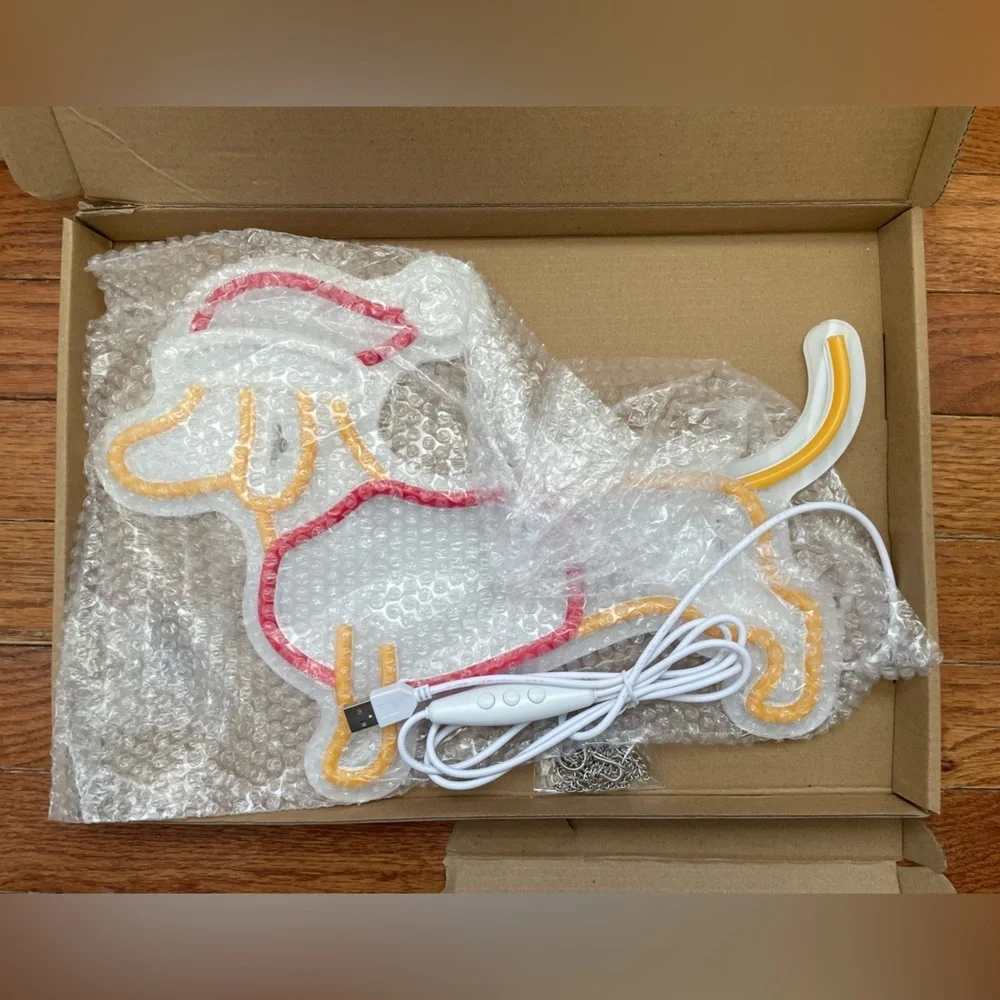 NEW Dachshund Neon Light Wall Decor - Red and Yellow Christmas Hat